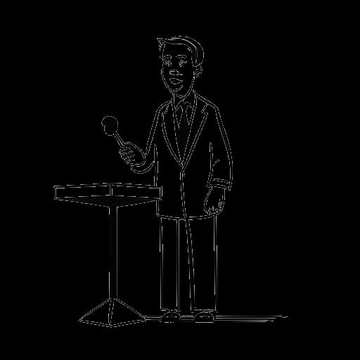 Strichzeichnung einer Person, die Markus Söder darstellt, die als Ministerpräsident von Bayern eine Rede hält