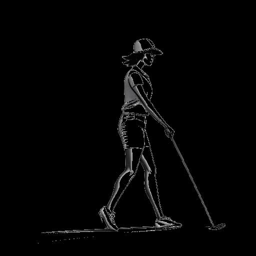 Dessin en traits d'une femme représentant Grace Charis, en train de swinguer un club de golf sur un parcours de golf bien entretenu, avec des palmiers en arrière-plan, sur un fond blanc.
