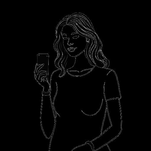 Line art drawing of a woman holding a phone with growing Instagram followers, representing Grace Charis