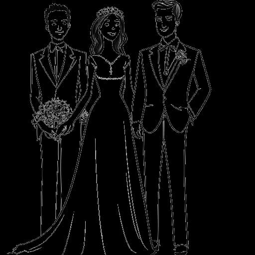 Lijntekening van twee koppels, die Justin Bieber met Selena Gomez en later met Hailey Baldwin vertegenwoordigen.