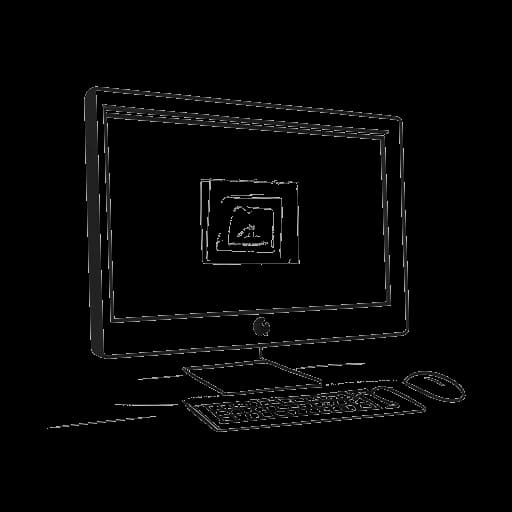 Lijntekening van een computerscherm, die Justin Biebers ontdekking op YouTube door Scooter Braun vertegenwoordigt.