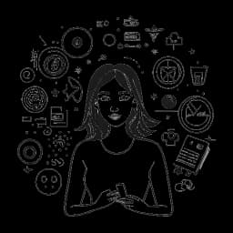 Disegno a tratti di una donna, che rappresenta Sadie McKenna, circondata da simboli dei social media e influencer popolari, che curano contenuti coinvolgenti.