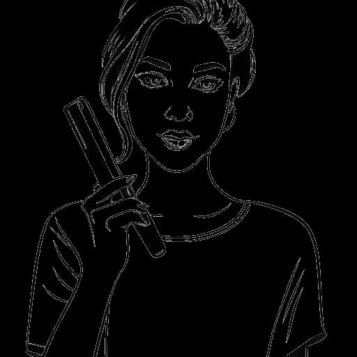 Strichzeichnung einer Frau, die eine Make-up-Bürste und ein Smartphone hält und Sadie Mckenna darstellt