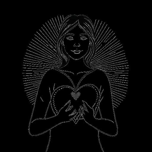 Strichzeichnung einer Frau, die ein Herz hält, umgeben von Lichtstrahlen und Sadie Mckenna darstellt