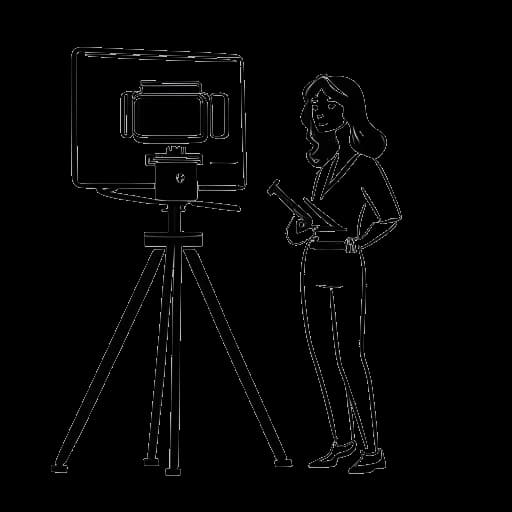 Lijntekening van een vrouw, die Kalani Rodgers vertegenwoordigt, voor een filmklapbord dat haar acteerreis van schooldrama's naar het witte doek symboliseert.