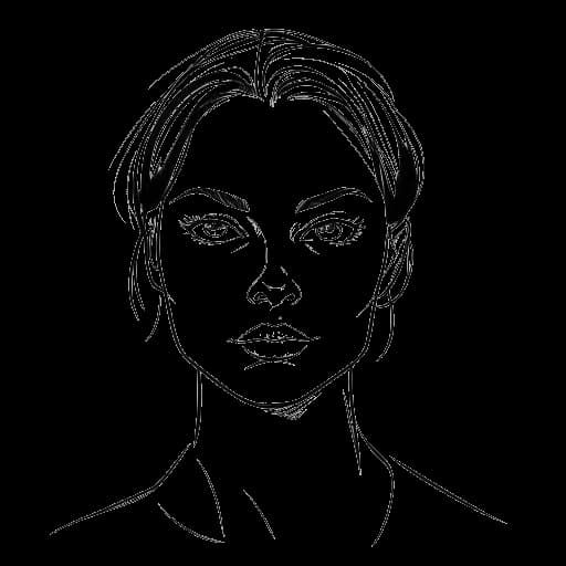 Desenho em arte linear de uma jovem mulher, representando Kalani Rodgers, com uma expressão determinada.