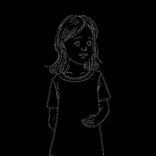 Desenho em arte linear de uma menina jovem, representando Kalani Rodgers atuando em um comercial.