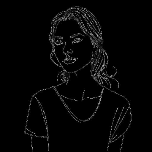 Desenho em arte linear de uma jovem mulher, representando Kalani Rodgers, posando para um ensaio fotográfico.