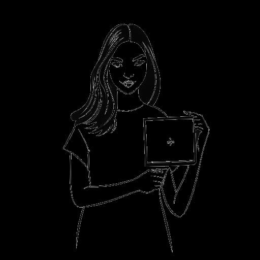 Desenho em arte linear de uma jovem mulher, representando Kalani Rodgers, segurando um botão de play do YouTube.