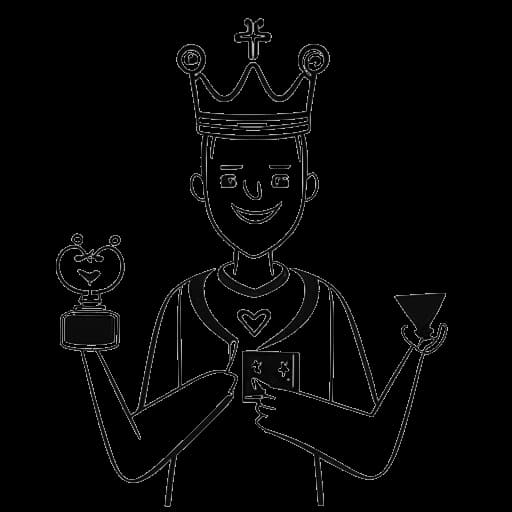 Dibujo en arte lineal de un hombre, representando a Ludwig Ahgren, coronado con un controlador, una pieza de ajedrez y un corazón simbolizando la caridad, con un botón de reproducción de YouTube destacando su transición de plataforma.