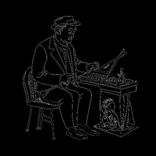 Line art tekening van een man, die Ludwig Anders Ahgren vertegenwoordigt, die een kerstmuziekalbum produceert