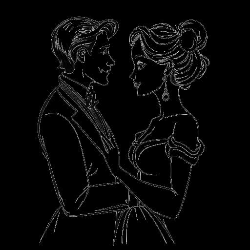 Line art tekening van een man en vrouw, die Ludwig Anders Ahgren en QTCinderella vertegenwoordigen, in een relatie