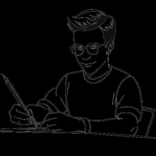 Line art tekening van een man, die Ludwig Anders Ahgren vertegenwoordigt, die een contract ondertekent met een YouTube Gaming-logo op de achtergrond