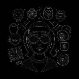 Una obra de arte monocromática simple que muestra una figura misteriosa con una máscara, que encarna la adaptabilidad y la resistencia, parada frente a íconos de varias plataformas como YouTube, Twitch, StoryFire y Rumble, reflejando paisajes digitales cambiantes, todo sobre un fondo blanco.