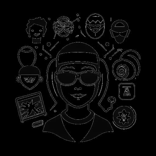 Una obra de arte monocromática simple que muestra una figura misteriosa con una máscara, que encarna la adaptabilidad y la resistencia, parada frente a íconos de varias plataformas como YouTube, Twitch, StoryFire y Rumble, reflejando paisajes digitales cambiantes, todo sobre un fondo blanco.