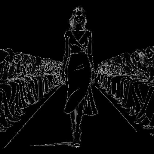 Lijntekening van een jonge vrouw, die Leni Klum vertegenwoordigt, die haar modieuze collectie presenteert voor About You tijdens Fashion Week Milan in 2022.