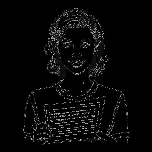 Strichzeichnung einer jungen Frau, die Leni Klum repräsentiert, die ihre Geburtsurkunde hält, auf der ihr Name als Leni Olumi Klum angegeben ist.