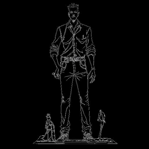 Dessin en noir et blanc de Zherka dans une pose plus grande que nature, se tenant droit à 195 cm (6'5). Des éléments représentant ses personnalités préférées comme Alex Jones, Andrew Tate, Jordan Peterson et un prédicateur baptiste, boosté par dix-sept canettes de Red Bull, l'entourent. Le tout représenté sur un fond blanc.