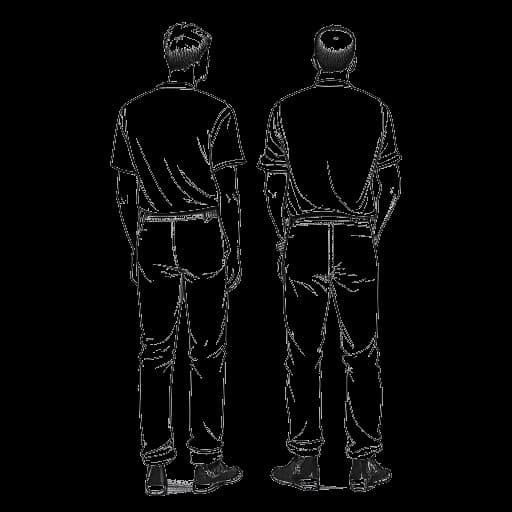 Dessin en ligne de deux hommes se tenant dos à dos, représentant Zherka et son frère