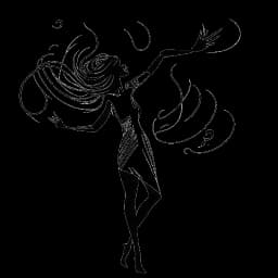 Disegno in stile lineare di una donna, a simboleggiare Jaidyn Alexis, in una posa appassionata di canto con note musicali, a raffigurare la sua carriera musicale.