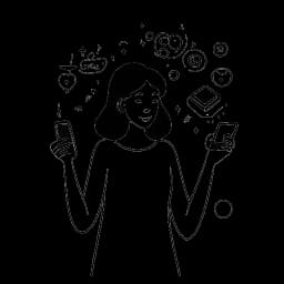 Disegno in stile lineare di una donna, rappresentante Jaidyn Alexis, intenta a interagire con uno smartphone circondata da notifiche di social media fluttuanti, a significare la sua ascesa alla fama.