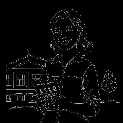 Dessin en ligne d'une femme, représentant Jaidyn Alexis, tenant un diplôme d'école. L'arrière-plan montre un bâtiment d'école privée avec un drapeau des États-Unis.