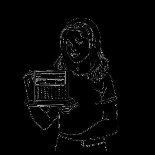 Desenho em arte linear de uma mulher representando Lena, segurando uma fita cassete na frente da posição número um no chart.