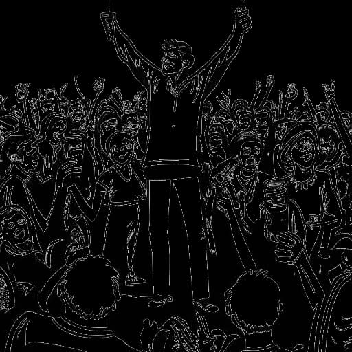 Dessin en ligne d'un homme représentant le Critical Drinker, célébrant avec un verre de whisky. Il est entouré d'une foule de gens et d'une banderole '1 Million'.