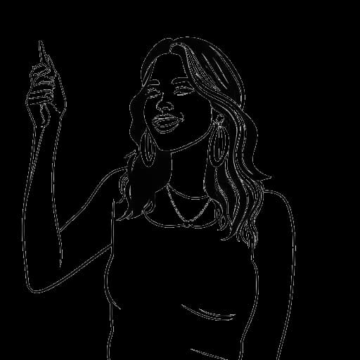 Dibujo de arte lineal de una mujer que representa a Maren Morris, usando su plataforma para abogar y mostrar apoyo a la comunidad LGBTQ+. La imagen en blanco y negro refleja su activismo y vida personal.