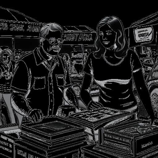 Lijntekening van de ouders van Maren Morris die meubels verkopen om haar debuutalbum te financieren.