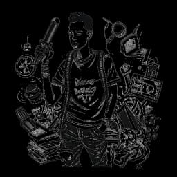 Dessin d'un jeune homme, représentant 21 Savage, dans un studio d'enregistrement, capturant son parcours d'une jeunesse difficile impliquant l'école et les armes pour atteindre le sommet des classements musicaux du Billboard.