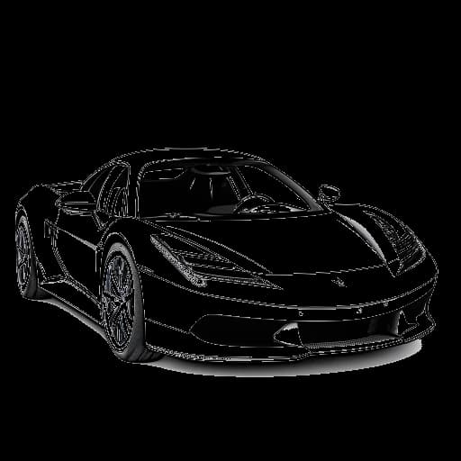 Lijntekening van een man, die 21 Savage vertegenwoordigt, die in een Ferrari zit
