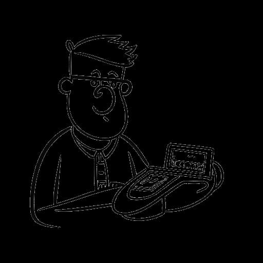 Lijntekening van een man, die 21 Savage vertegenwoordigt, die een rekenmachine en een spaarvarken vasthoudt
