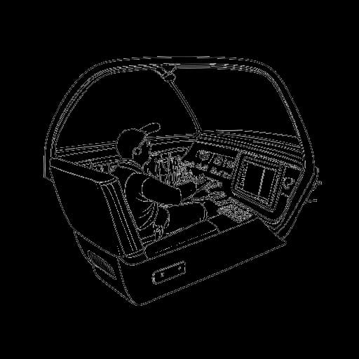 Lijntekening van een man, die 21 Savage vertegenwoordigt, die in de cockpit van een klein vliegtuig zit
