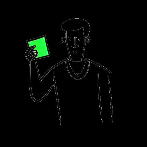Lijntekening van een man, die 21 Savage vertegenwoordigt, die een groene kaart vasthoudt