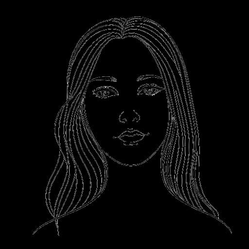 Line art drawing of a girl, representing Gabriela Bee, with a small freckle at the center of her nose