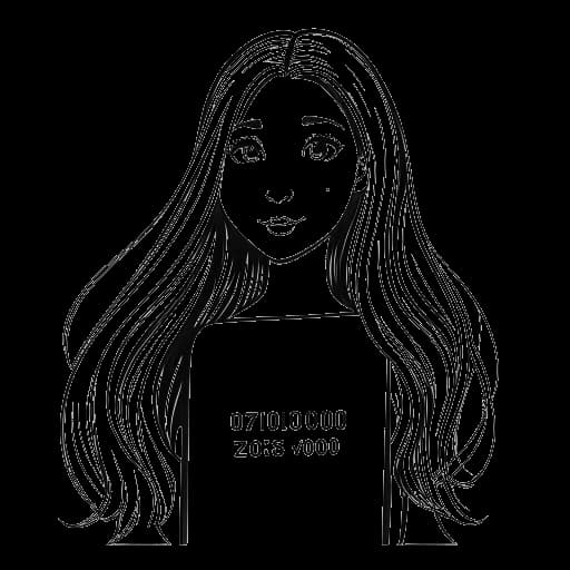 Dibujo de arte lineal de una chica, representando a Gabriela Bee, sosteniendo una placa con el número 2000000