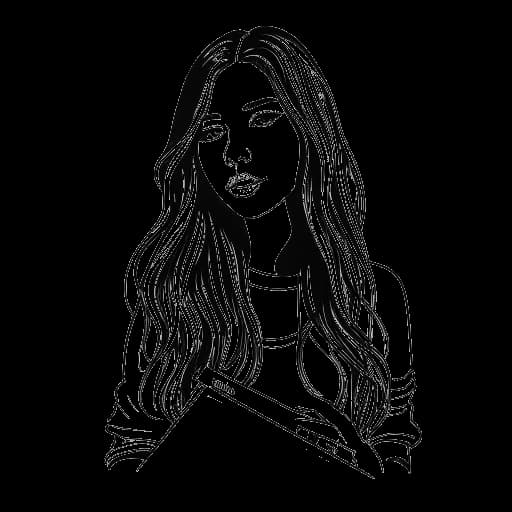 Desenho em arte linear de uma garota, representando Gabriela Bee, segurando um álbum