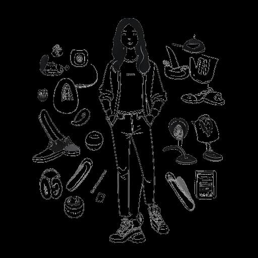 Line art drawing of a woman, representing Pamela Reif, standing between logos of Puma, Calzedonia, and Warner Music