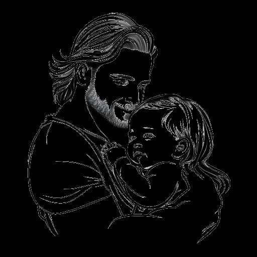 Desenho em arte linear de Becky Lynch e Seth Rollins dando as boas-vindas à filha deles, Roux, em dezembro de 2020
