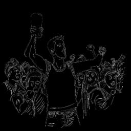 Dessin en ligne d'un homme, représentant Jake Paul, portant un gant de boxe à une main et tenant une caméra de l'autre main, se tenant devant une foule de fans en liesse, le tout sur fond blanc.