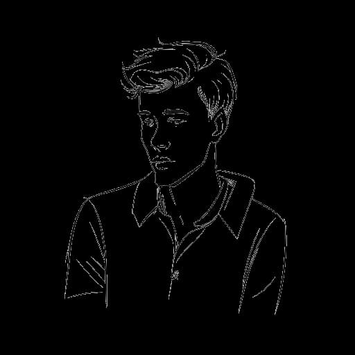 Desenho em arte linear de um jovem, representando Jake Paul, resolvendo um problema.
