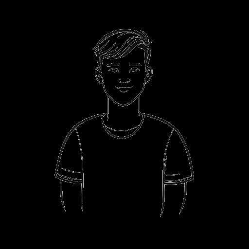 Desenho em arte linear de um jovem, representando Jake Paul, em frente a um logo de marketing digital.