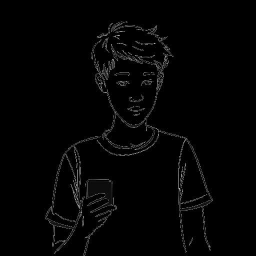 Desenho em arte linear de um menino, representando Jake Paul, segurando um smartphone e criando vídeos no Vine.