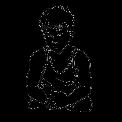 Desenho em arte linear de um menino, representando Jake Paul, envolvido na luta livre.