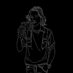 Dibujo en línea de un hombre, representando a Quentin Tarantino, con el pelo largo y vestido de manera informal, sosteniendo una cámara de cine. La imagen es en blanco y negro y está ambientada en un fondo blanco.