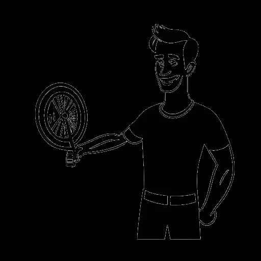 Lijntekening van een man, die Quentin Tarantino vertegenwoordigt, die een filmhaspel vasthoudt, met een Franse vlag en de tekst 'A Band Apart' op de achtergrond