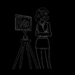 Dibujo de arte lineal de una mujer, que representa a Addison Rae, parada frente a una claqueta de cine, en un fondo blanco.