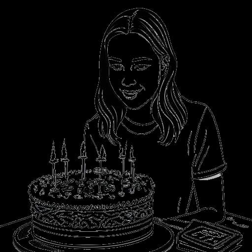 Addison Rae'yi temsil eden ve Louisiana haritasından çıkan bir doğum günü pastası olan bir kadının çizgi resmi.