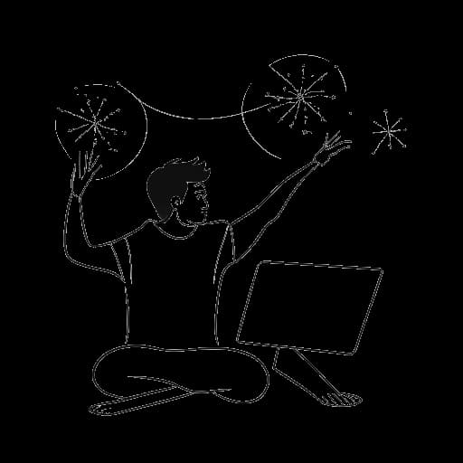 Strichzeichnung eines Mannes, der Montana Black (Marcel Thomas Andreas Eris) darstellt, der sich von den Suchtschranken befreit und zu online Erfolg aufsteigt gegen einen weißen Hintergrund.